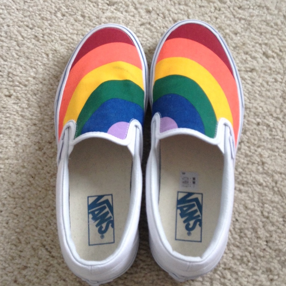 vans rainbow slip ons